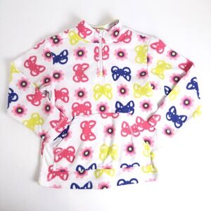 Hanna Andersson Pink Butterfly Flower Fleece Quarter Zip Pullover Girls Sz 6-7
